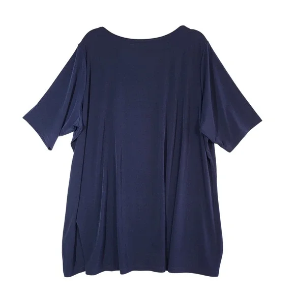 Susan Graver Modern Essentials Navy Liquid Knit A-Line Tunic Top 3X Elbow Sleeve - Picture 5 of 10